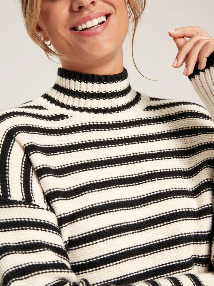 Joules Knitwear BlackCream Striped High Neck Jumper 8211 Women