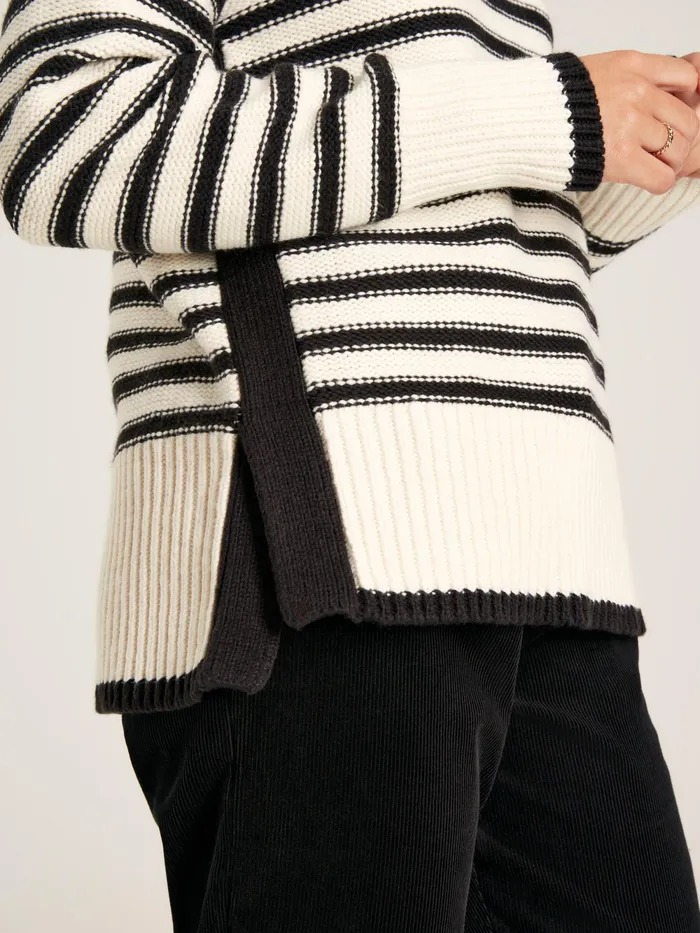 Joules Knitwear BlackCream Striped High Neck Jumper 8211 Women