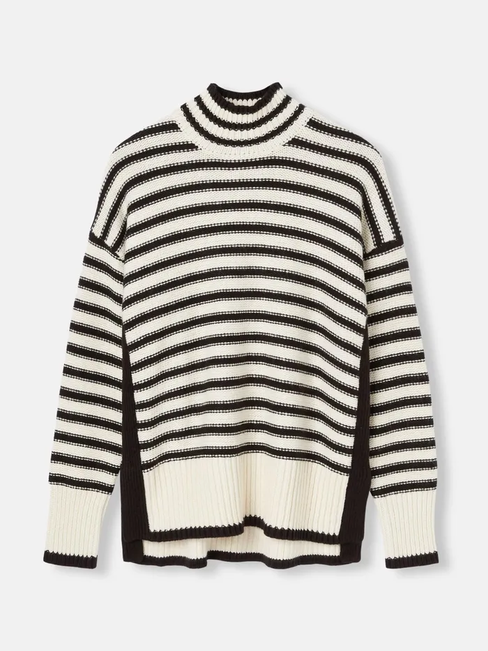 Joules Knitwear BlackCream Striped High Neck Jumper 8211 Women