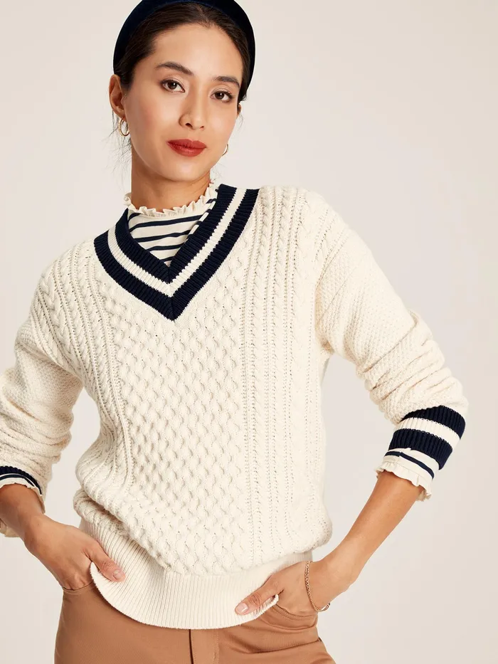 Joules Knitwear Cream VNeck Cricket Jumper 8211 Women