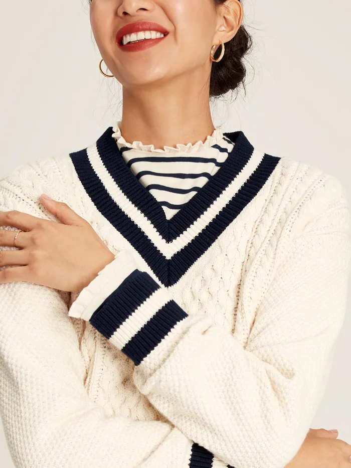 Joules Knitwear Cream VNeck Cricket Jumper 8211 Women