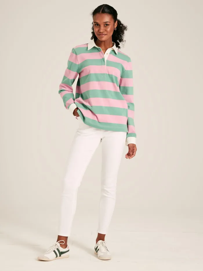 Joules Rugby Shirts Pink and Green Striped Cotton Rugby Shirt 8211 Women