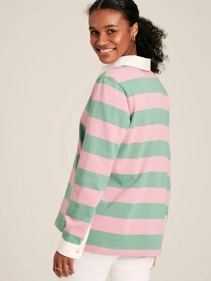 Joules Rugby Shirts Pink and Green Striped Cotton Rugby Shirt 8211 Women