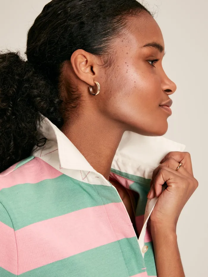 Joules Rugby Shirts Pink and Green Striped Cotton Rugby Shirt 8211 Women