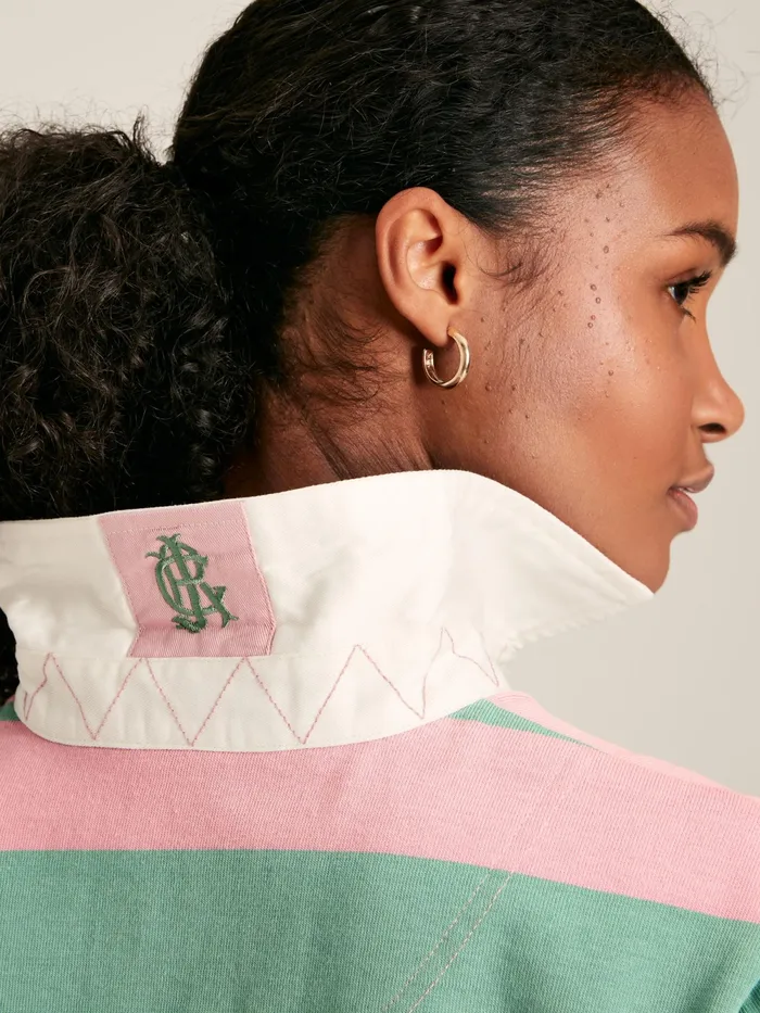 Joules Rugby Shirts Pink and Green Striped Cotton Rugby Shirt 8211 Women