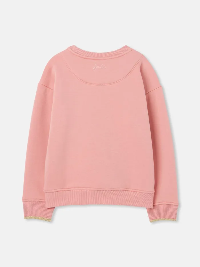 Joules Sweatshirts and Hoodies Pink Embroidered Artwork Crew Neck Sweatshirt 8211 Girls