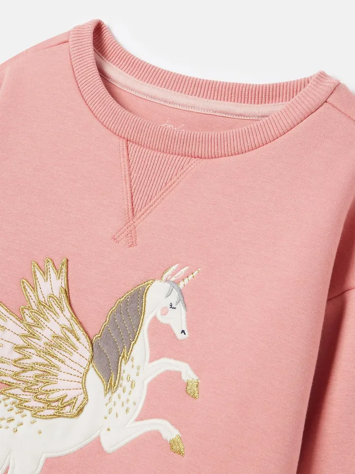 Joules Sweatshirts and Hoodies Pink Embroidered Artwork Crew Neck Sweatshirt 8211 Girls