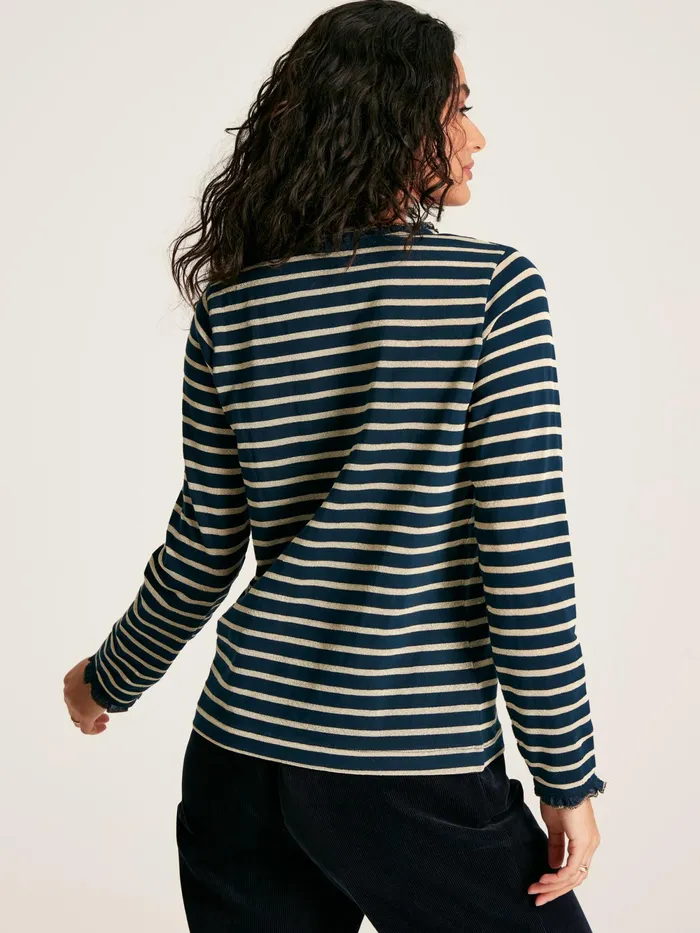 Joules Tops Navy Sparkle Striped Long Sleeve Top With Frill Neck 8211 Women