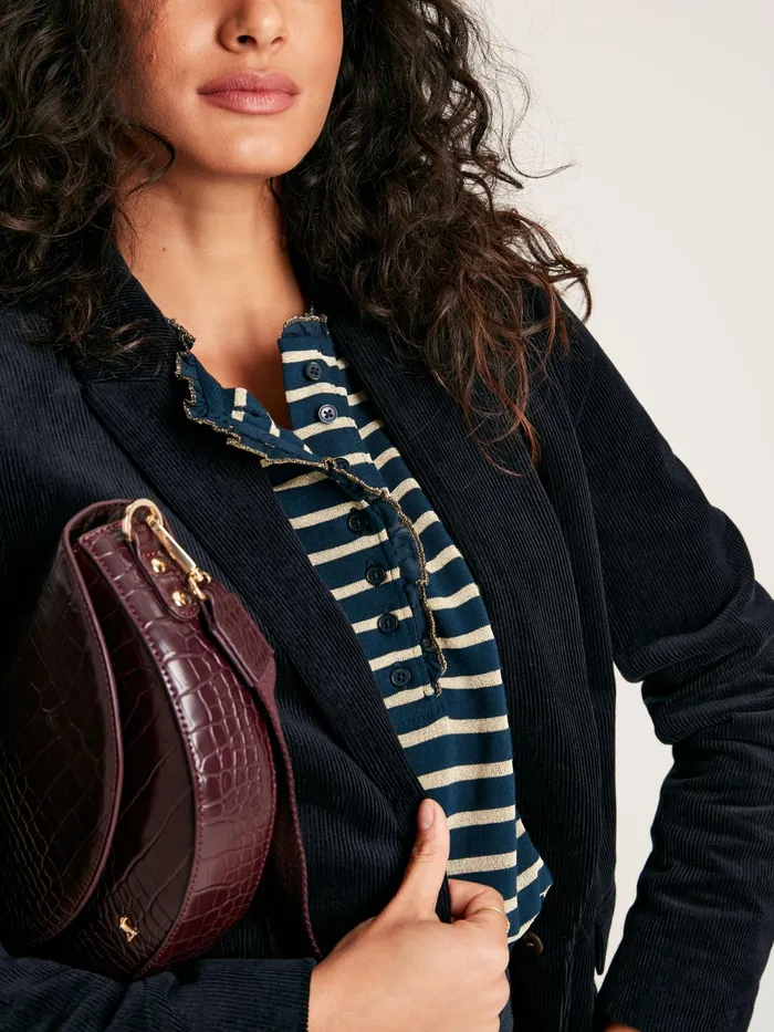 Joules Tops Navy Sparkle Striped Long Sleeve Top With Frill Neck 8211 Women