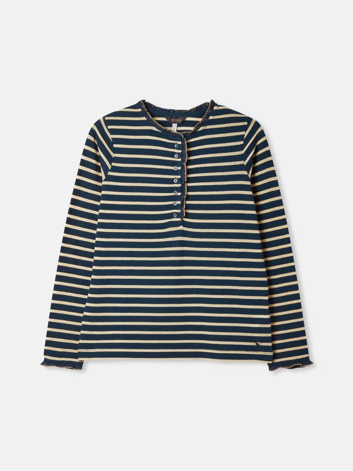 Joules Tops Navy Sparkle Striped Long Sleeve Top With Frill Neck 8211 Women