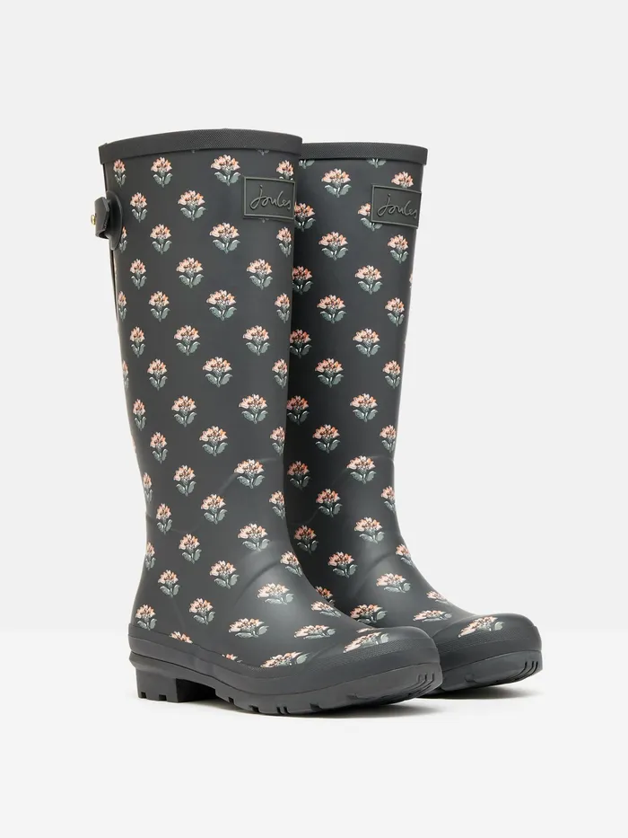 Joules Wellies Grey Floral Adjustable Tall Wellies 8211 Women
