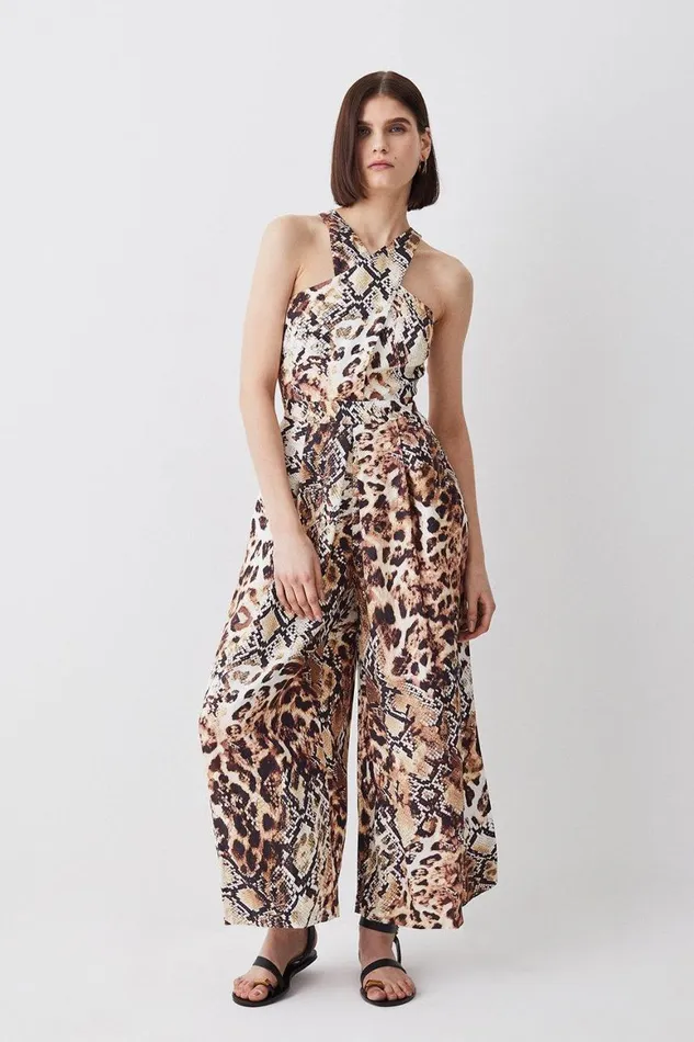 Jumpsuits Women Karen Millen Animal Print Premium Linen Viscose Halter Woven Jumpsuit Animal Jumpsuits Women Karen Millen Animal Print Premium Linen Viscose Halter Woven Jumpsuit Animal