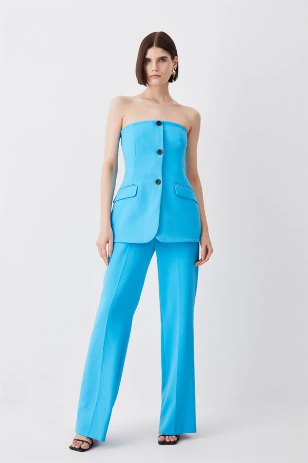 Jumpsuits Women Karen Millen Compact Stretch Tailored Button Bodice Jumpsuit Aqua