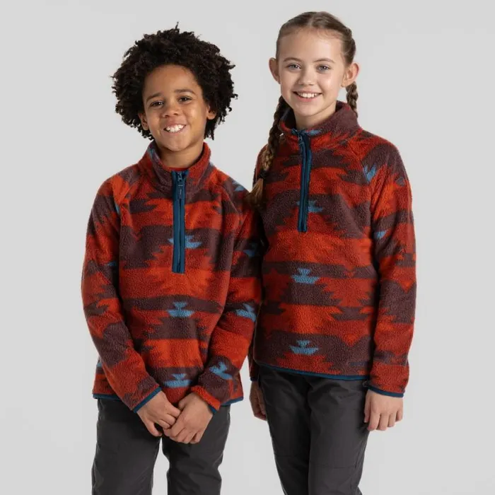 Kids Half Zip Fleece Craghoppers Kid039s Pico Half Zip Fleece Carnelian Orange Print