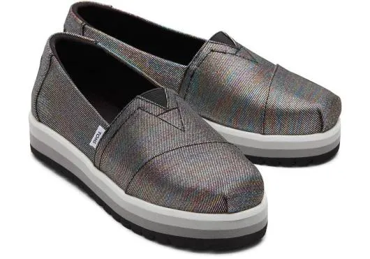 Kids KidsYouth Alp Platform Black Glimmer Kids Shoe Black Glimmer TOMS Alpargatas