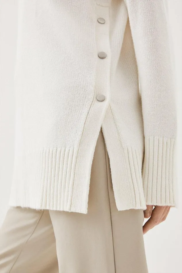 Knitwear Women Karen Millen Cashmere Blend Roll Neck Knit Longline Jumper Ivory