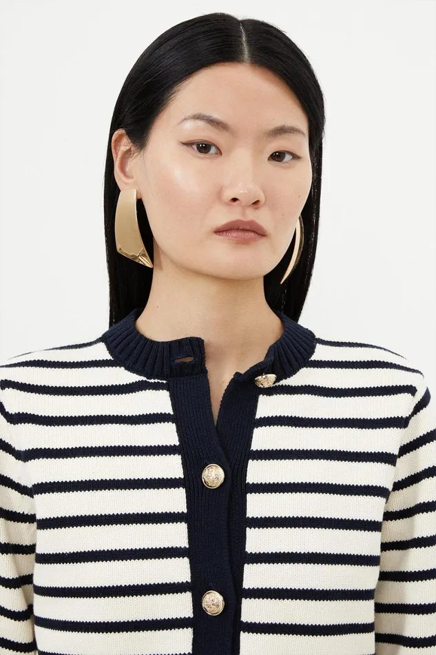Knitwear Women Karen Millen Cotton Cropped Knit Boxy Striped Cardigan Stripe