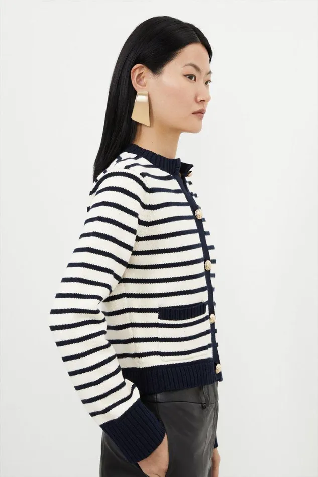 Knitwear Women Karen Millen Cotton Cropped Knit Boxy Striped Cardigan Stripe