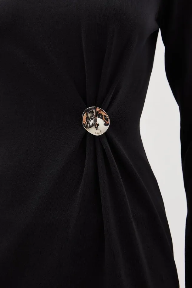 Knitwear Women Karen Millen Premium Drape Funnel Neck Knit Gathered Trim Jumper Black