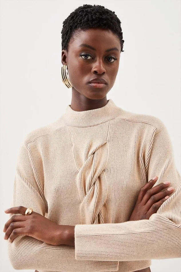 Knitwear Women Karen Millen Viscose Blend Plaited Cable Rib Knit Jumper Peach