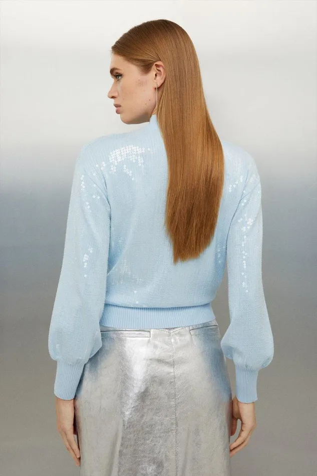 Knitwear Women Karen Millen Viscose Blend Sequin Knit Cropped Jumper Pale Blue