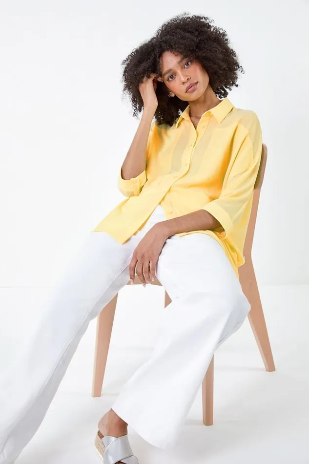 Lemon Relaxed Smart Stretch Shirt Women Roman Tops