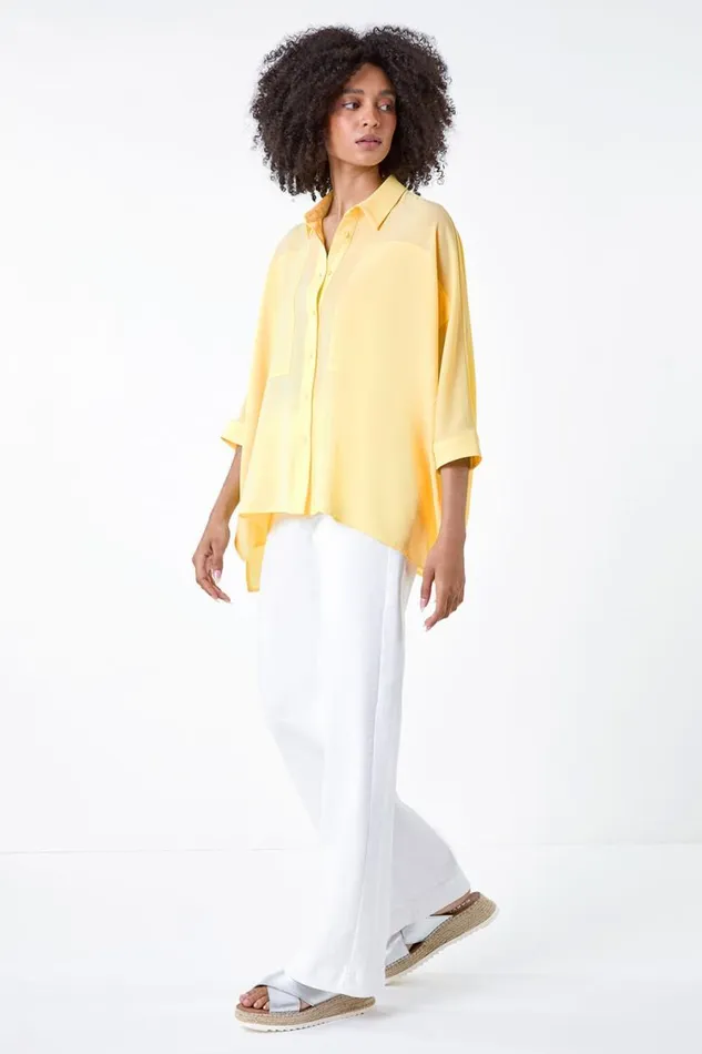 Lemon Relaxed Smart Stretch Shirt Women Roman Tops