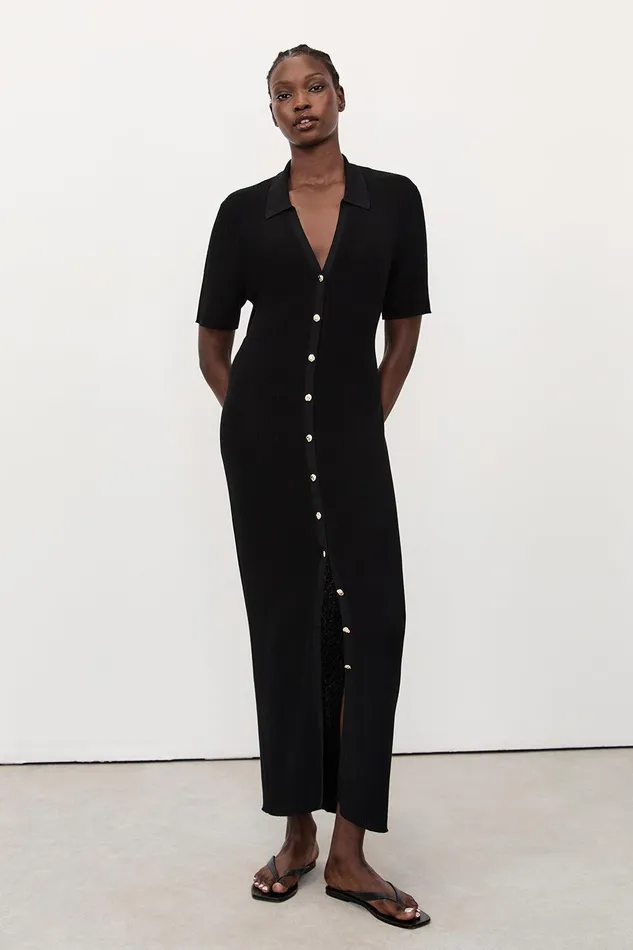 LIAM BLACK KNIT POLO MAXI DRESS Women DISSH Maxi Dresses