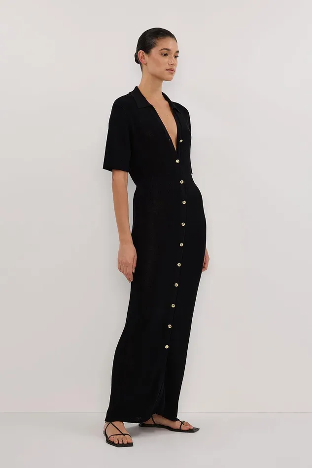 LIAM BLACK KNIT POLO MAXI DRESS Women DISSH Maxi Dresses