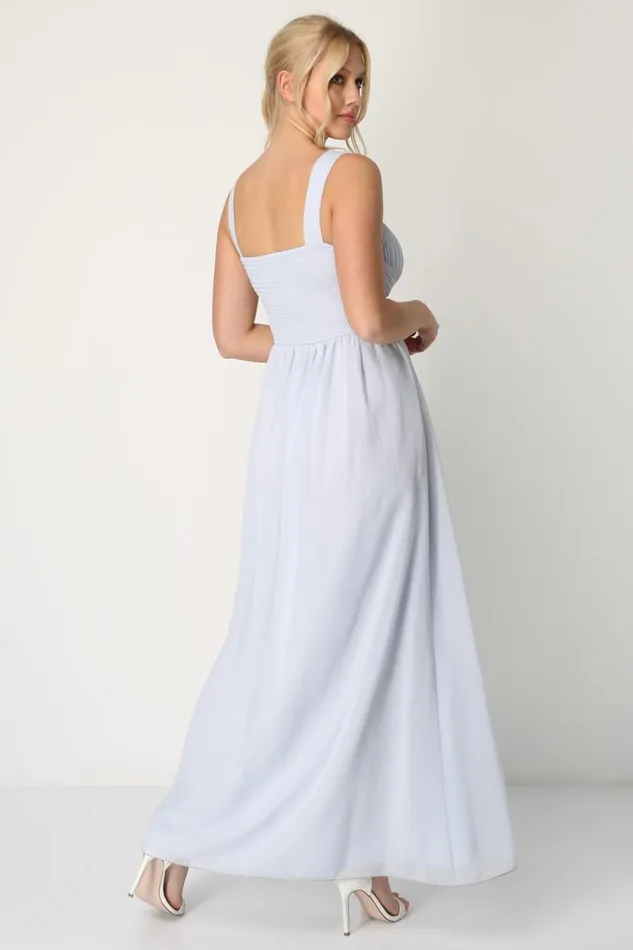 Light Blue Bead Embellished Maxi Dress Women Roman Dresses