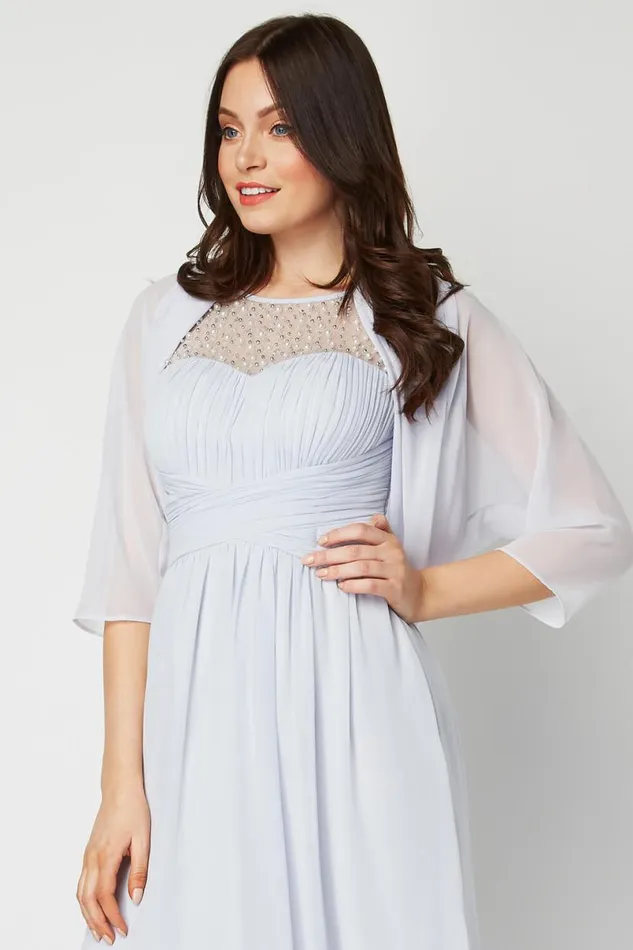Light Blue Bead Embellished Maxi Dress Women Roman Dresses