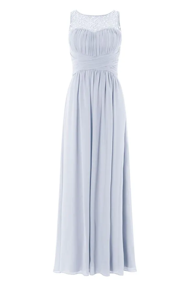 Light Blue Bead Embellished Maxi Dress Women Roman Dresses