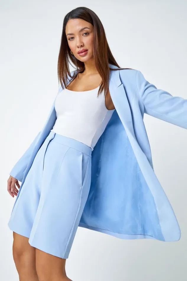Light Blue Tailored Bermuda Shorts Women Roman Occasionwear