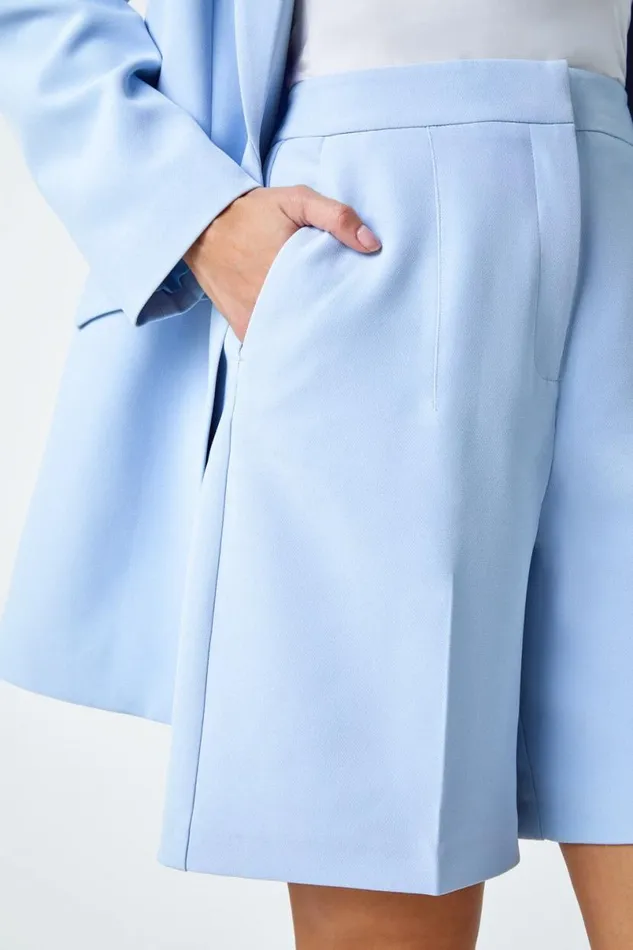 Light Blue Tailored Bermuda Shorts Women Roman Occasionwear