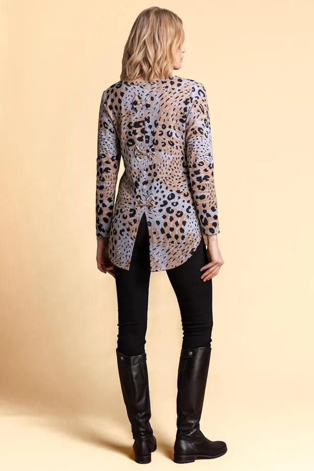 Light Grey Animal Print Bow Back Top Women Roman Tops