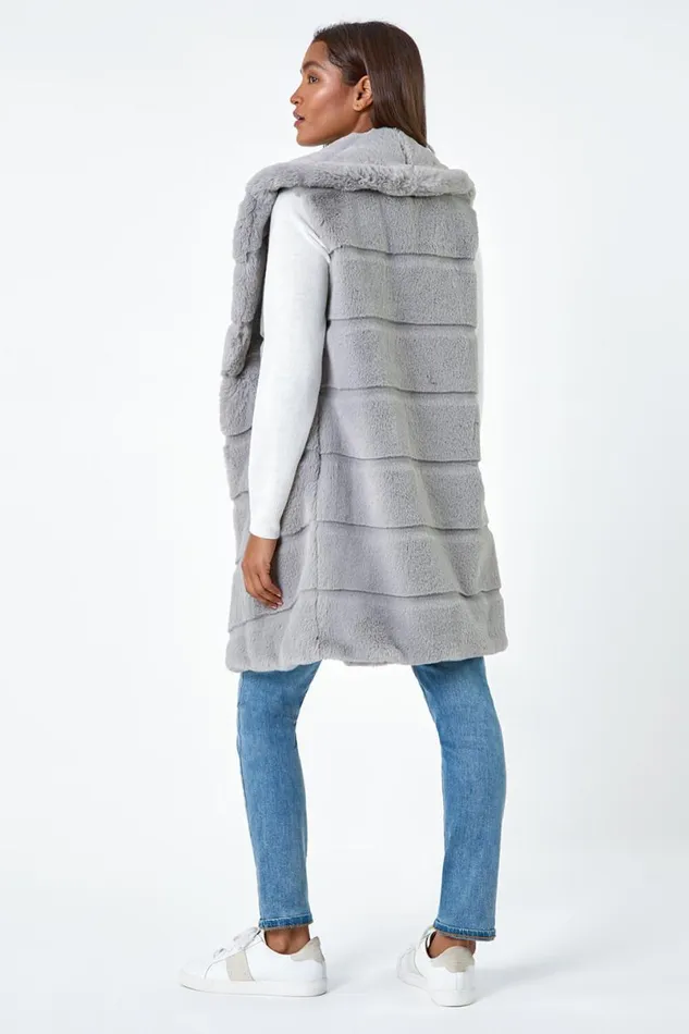 Light Grey Faux Fur Longline Gilet Women Roman Coats