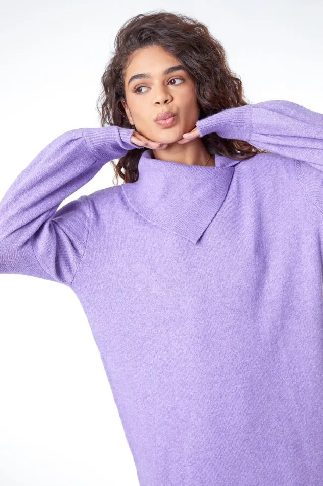 Lilac Split Neck Ribbed Knit Dress Women Roman Dresses