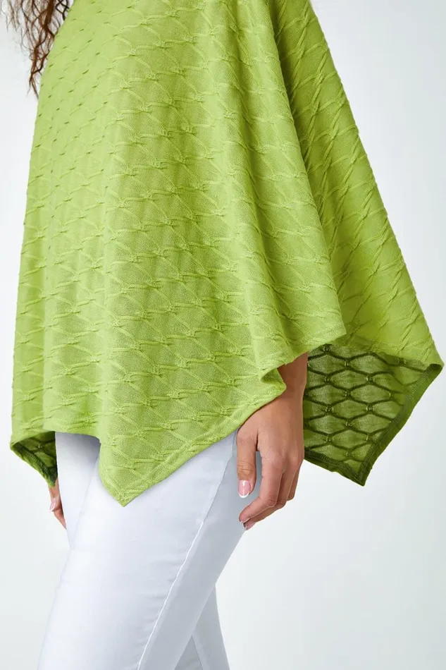 Lime Textured Stretch Jersey Poncho Women Roman Tops
