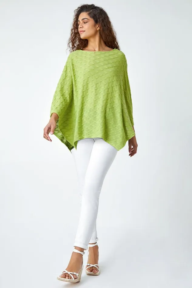 Lime Textured Stretch Jersey Poncho Women Roman Tops