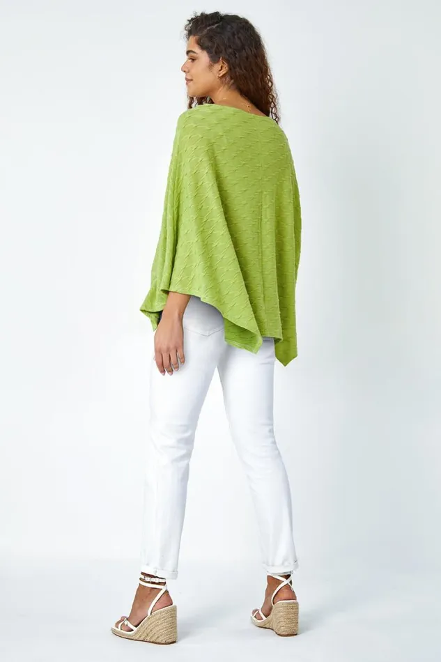Lime Textured Stretch Jersey Poncho Women Roman Tops
