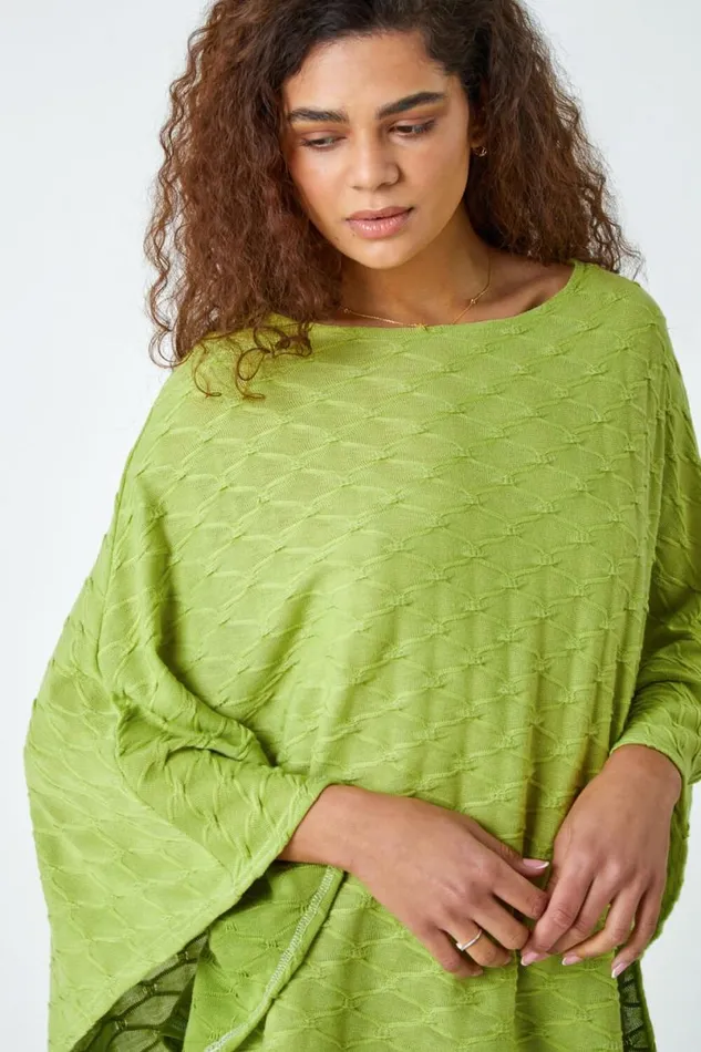 Lime Textured Stretch Jersey Poncho Women Roman Tops
