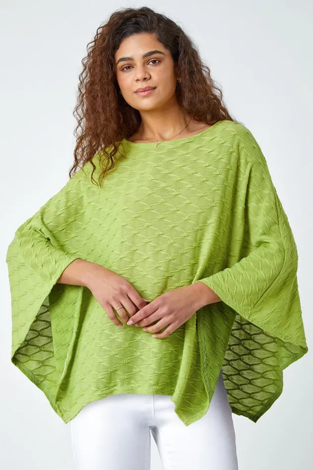 Lime Textured Stretch Jersey Poncho Women Roman Tops