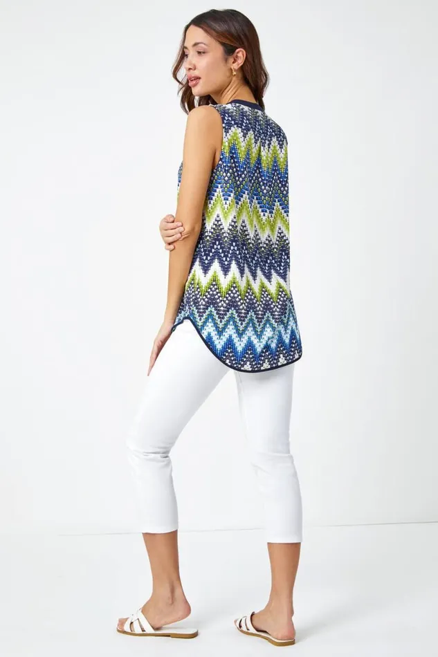 Lime Zig Zag Notch Neck Jersey Top Women Roman Tops