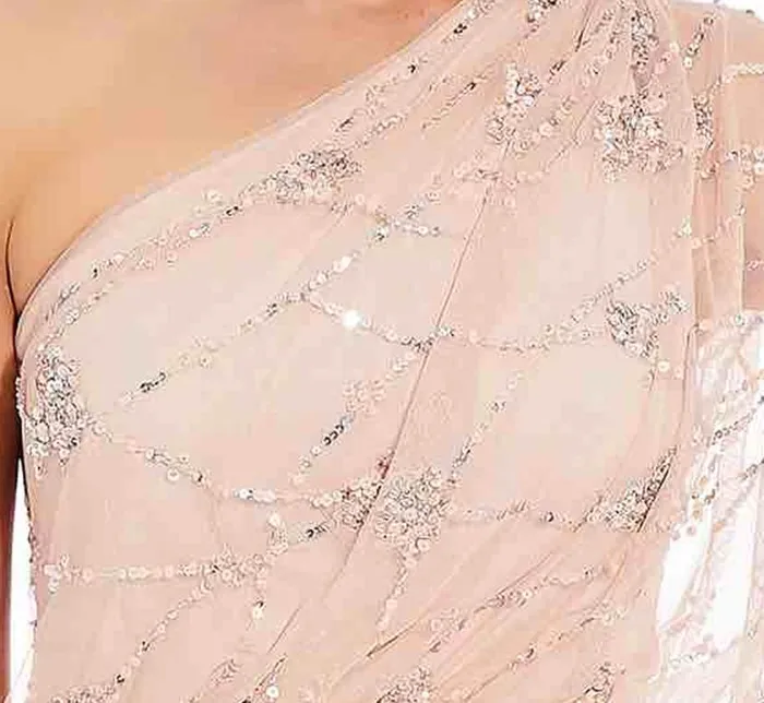 Long Dresses Womens Adrianna Papell One Shoulder Beaded Gown In Blush