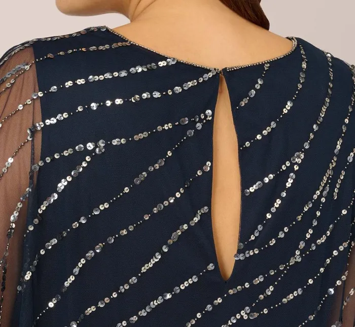 Long Dresses Womens Adrianna Papell Plus Size HandBeaded Popover Long Dress In Midnight