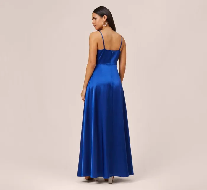 Long Dresses Womens Adrianna Papell Twist Front Satin Gown With Cutout In True Blue