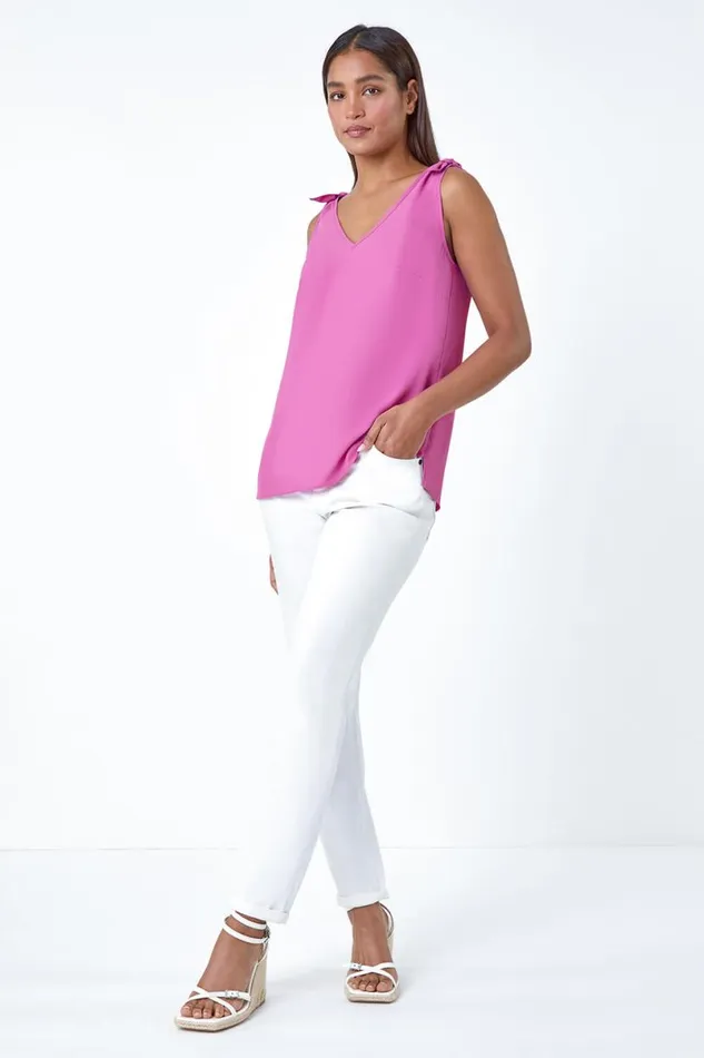 Magenta Tie Detail Strap Cami Top Women Roman Tops