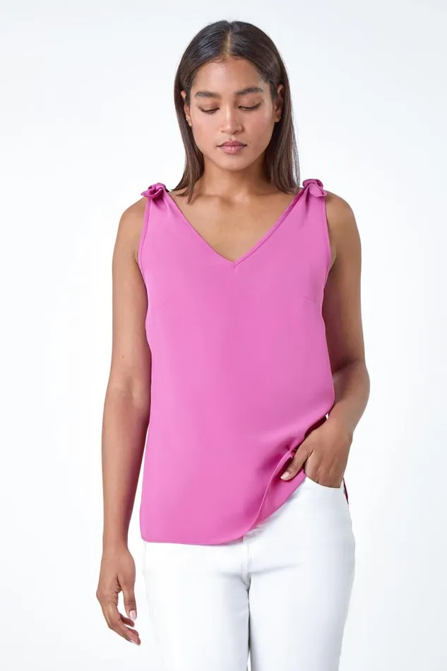 Magenta Tie Detail Strap Cami Top Women Roman Tops