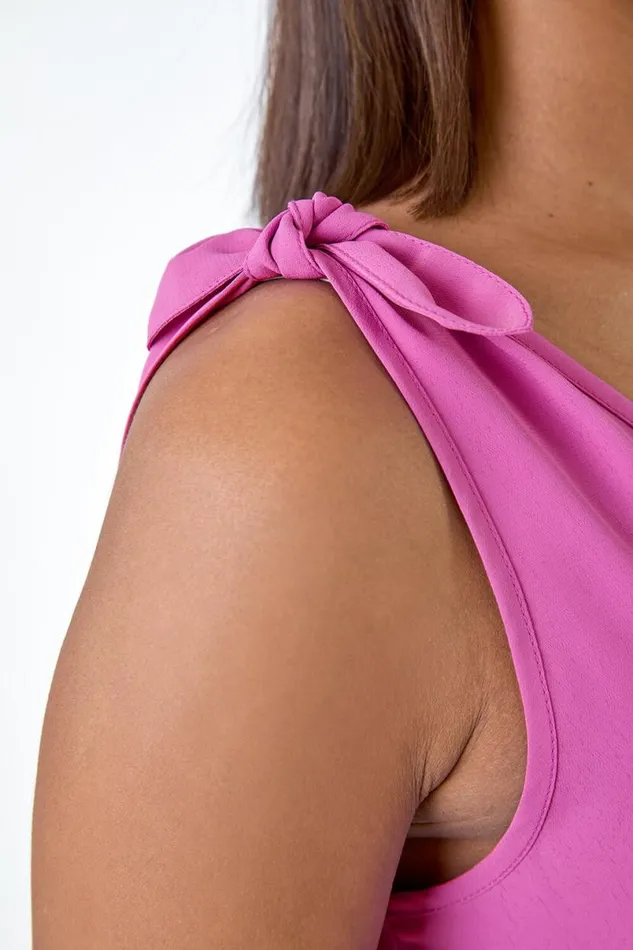Magenta Tie Detail Strap Cami Top Women Roman Tops