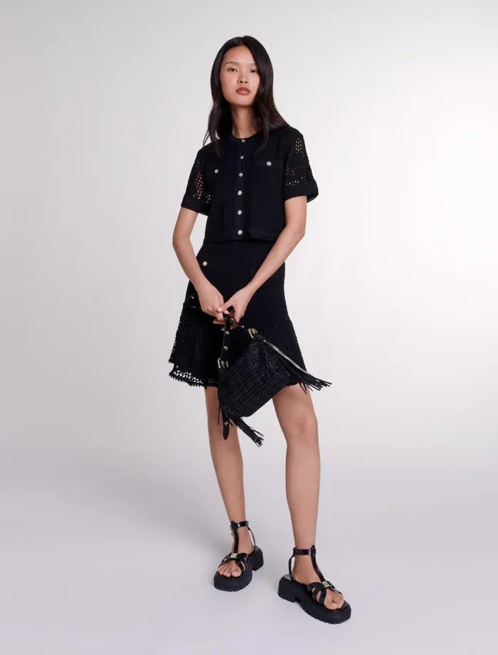 Maje Dresses Womens 2in1 Crochet Dress Black